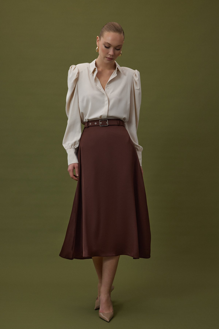 Kemerli Saten Etek - Kahve