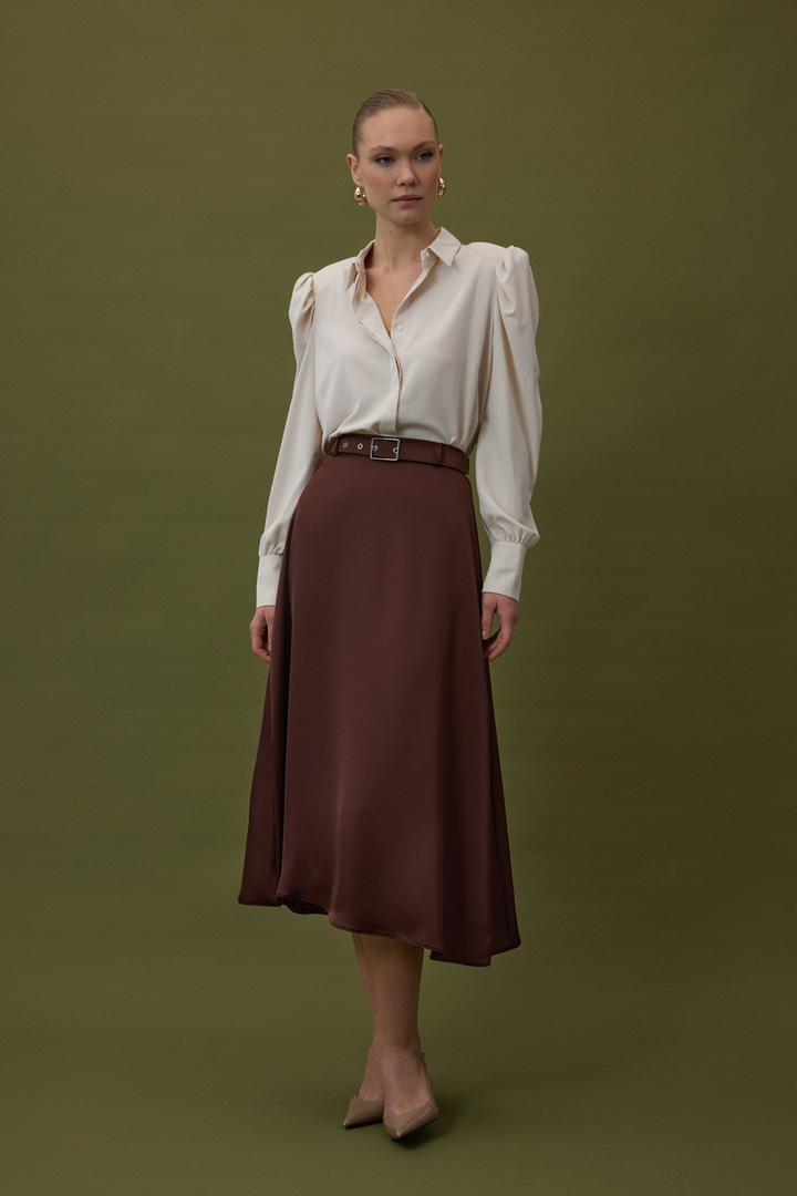 Kemerli Saten Etek - Kahve