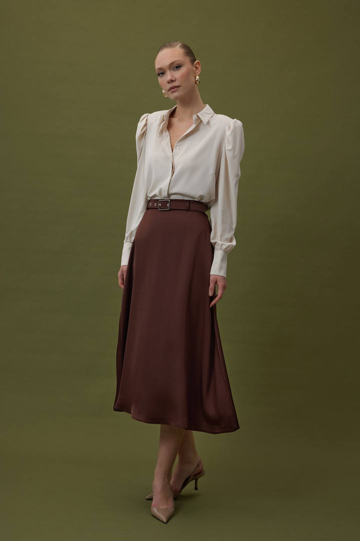 Kemerli Saten Etek - Kahve