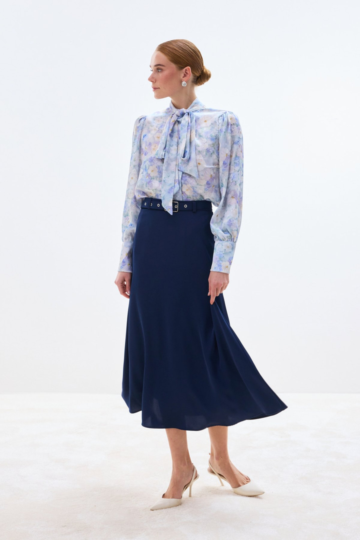 Kemerli Saten Etek - Lacivert