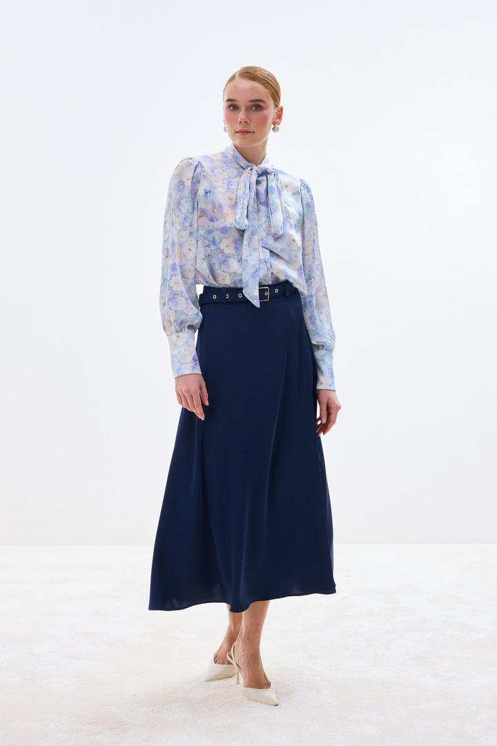 Kemerli Saten Etek - Lacivert