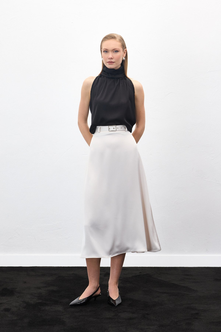 Kemerli Saten Etek - Taş