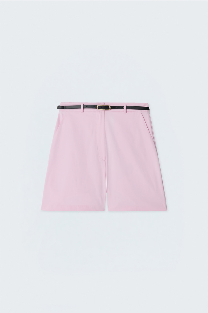 Keten Görünümlü Şort - Pembe