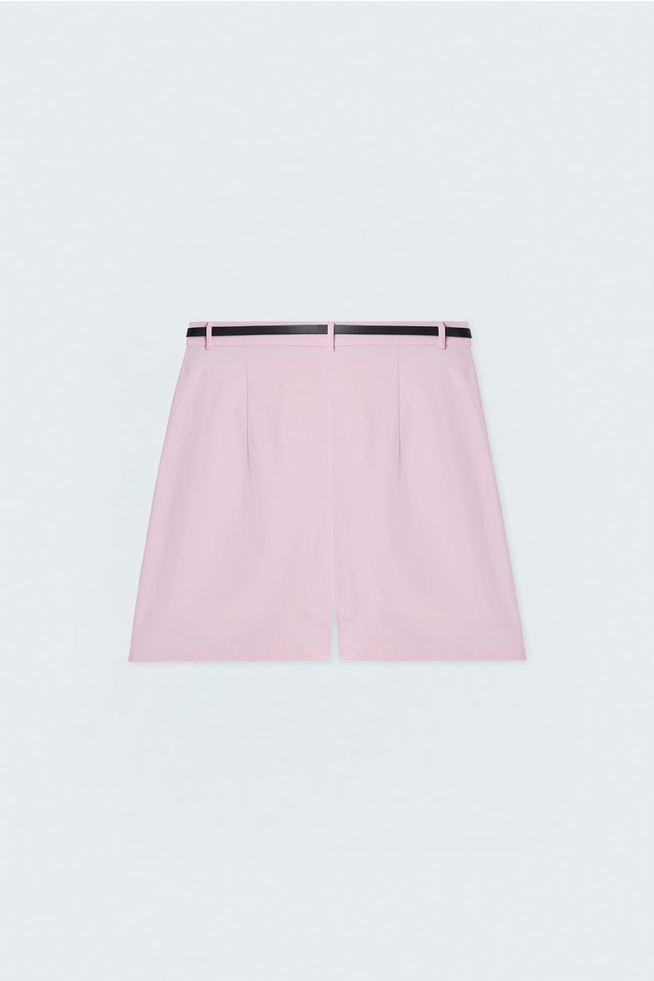 Keten Görünümlü Şort - Pembe