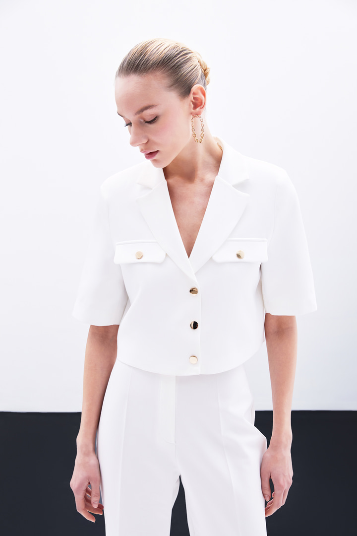 Kısa Kollu Ceket - Ekru