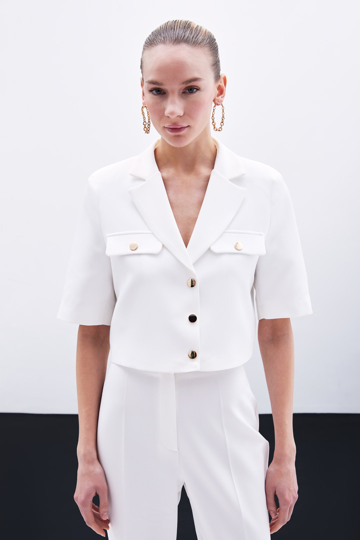 Kısa Kollu Ceket - Ekru