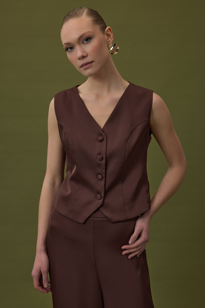 Klasik Düz Yelek - Kahve