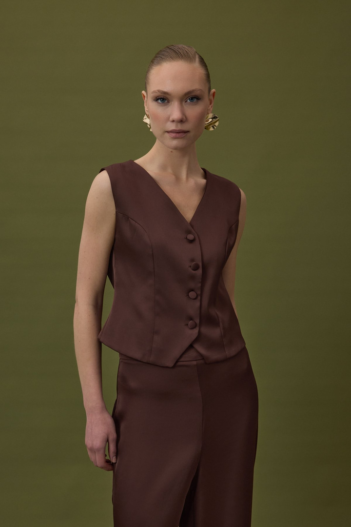 Klasik Düz Yelek - Kahve