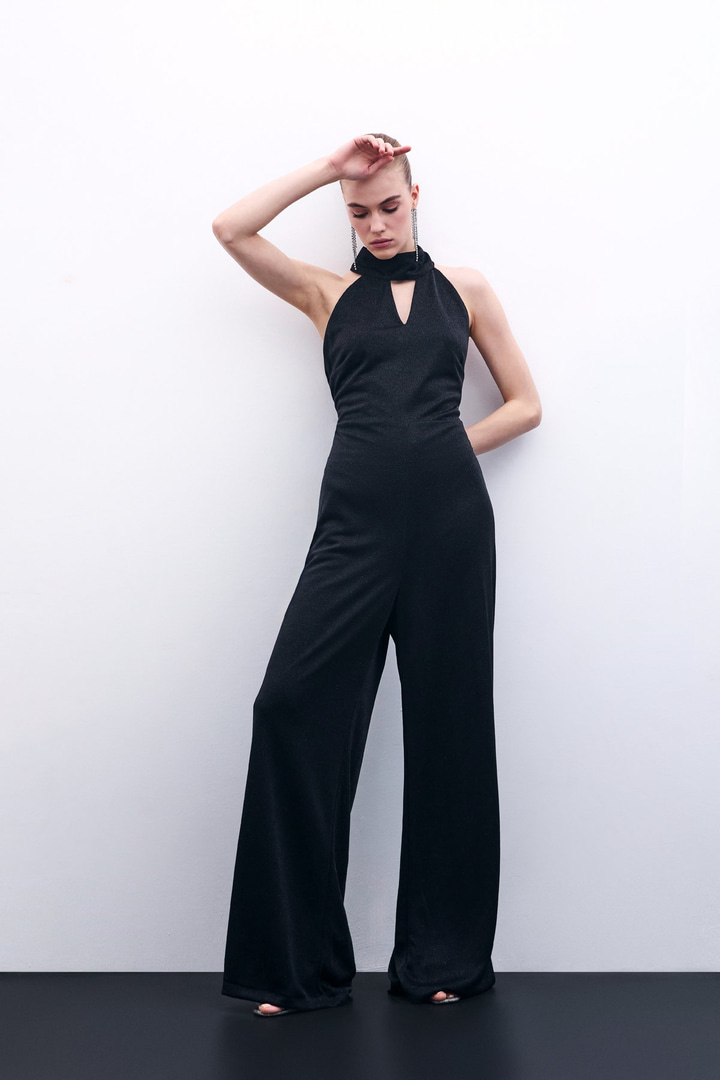 Kolsuz Parlak Tulum - Siyah