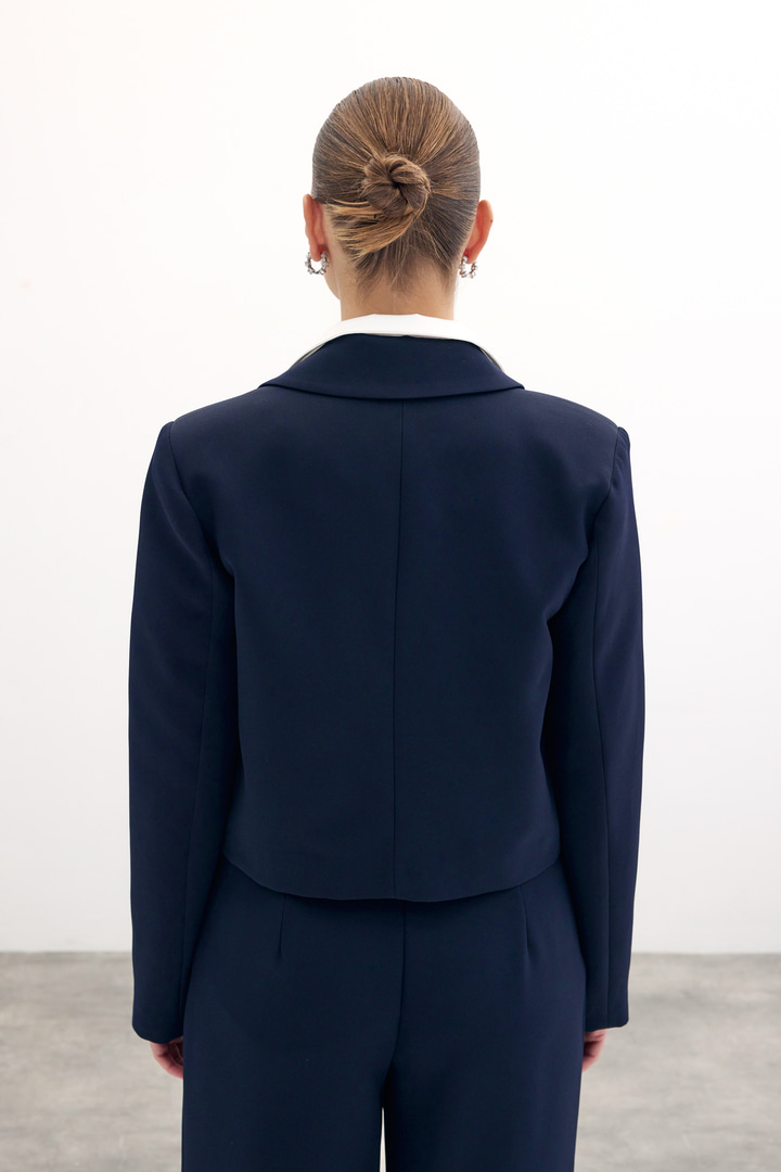 Kontrast Kısa Ceket - Lacivert