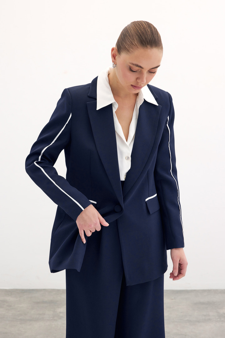 Kontrast Salaş Ceket - Lacivert