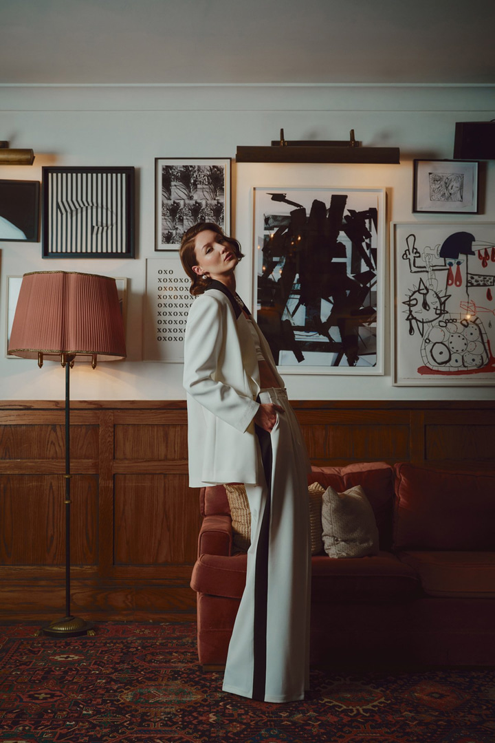 Kontrast Uzun Ceket - Ekru