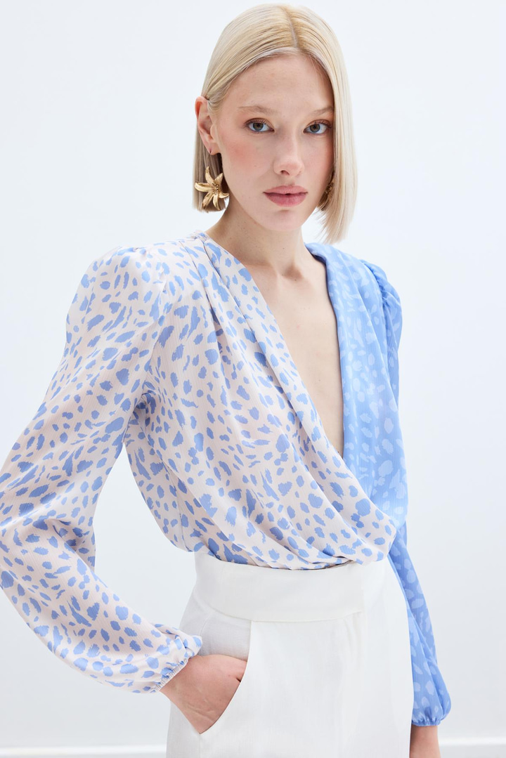 Kruvaze Desenli Bodysuit - BEBEMAVİ EKRU