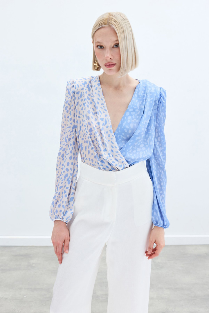 Kruvaze Desenli Bodysuit - BEBEMAVİ EKRU