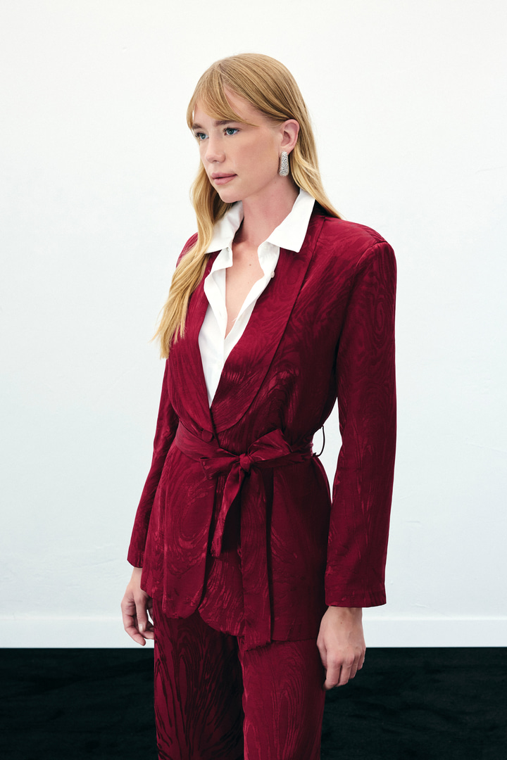 Kuşaklı Uzun Ceket - Bordo