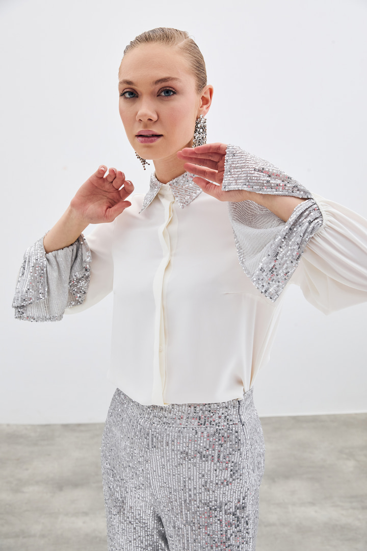 Payet Detaylı Gömlek - Ekru