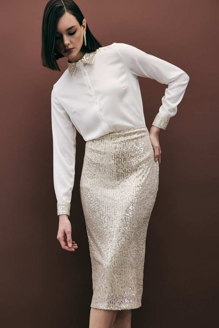 Payet Detaylı Kalem Etek - Bej