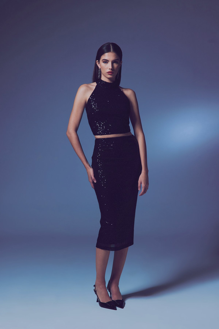 Payet Detaylı Kalem Etek - Siyah