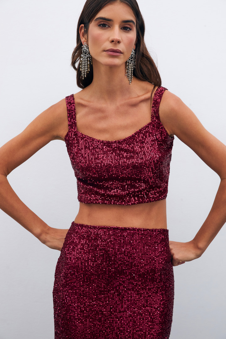 Payetli Crop Bluz - Bordo
