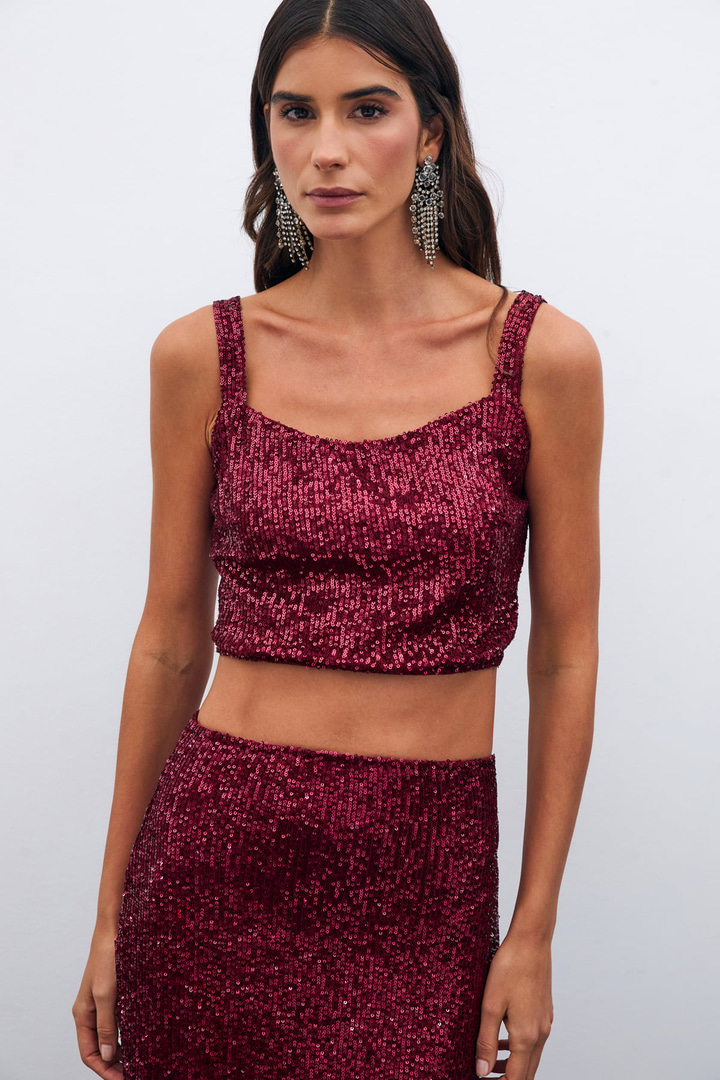 Payetli Crop Bluz - Bordo