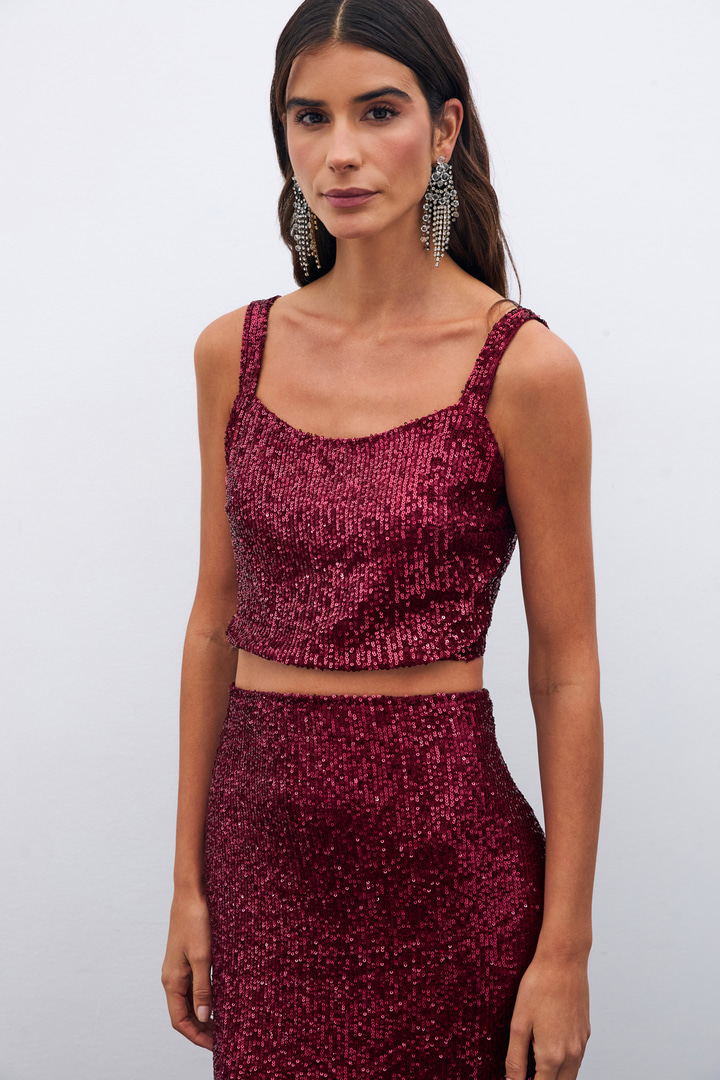 Payetli Crop Bluz - Bordo