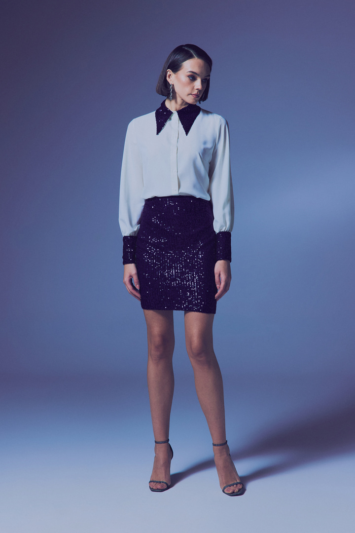 Payetli Mini Etek - Lacivert