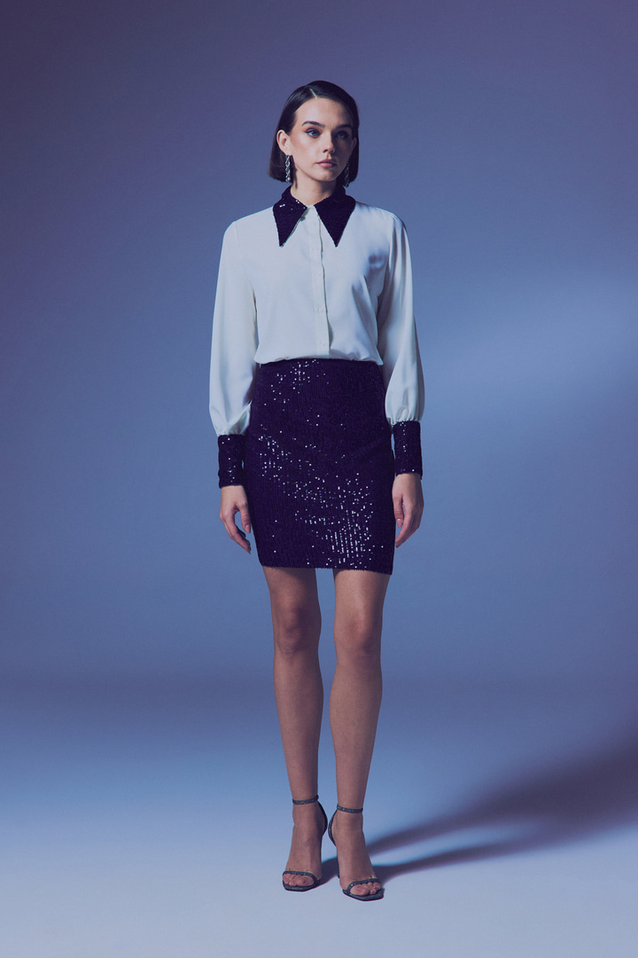 Payetli Mini Etek - Lacivert