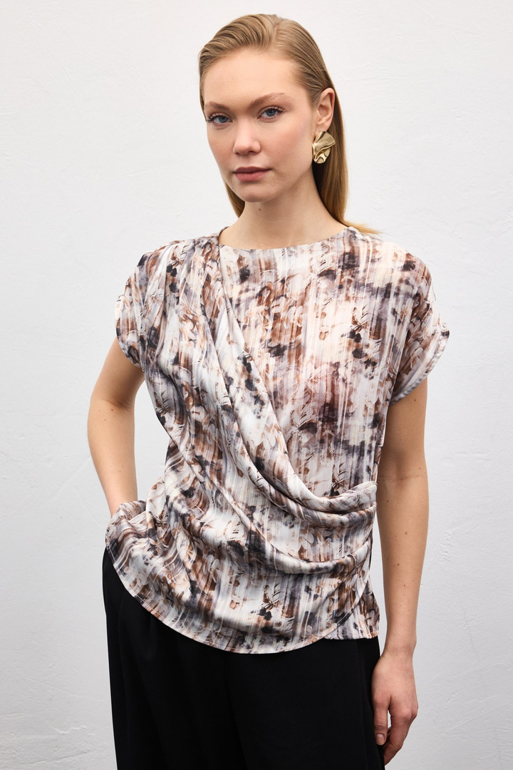 Pileli Kolsuz Bluz - Kahve