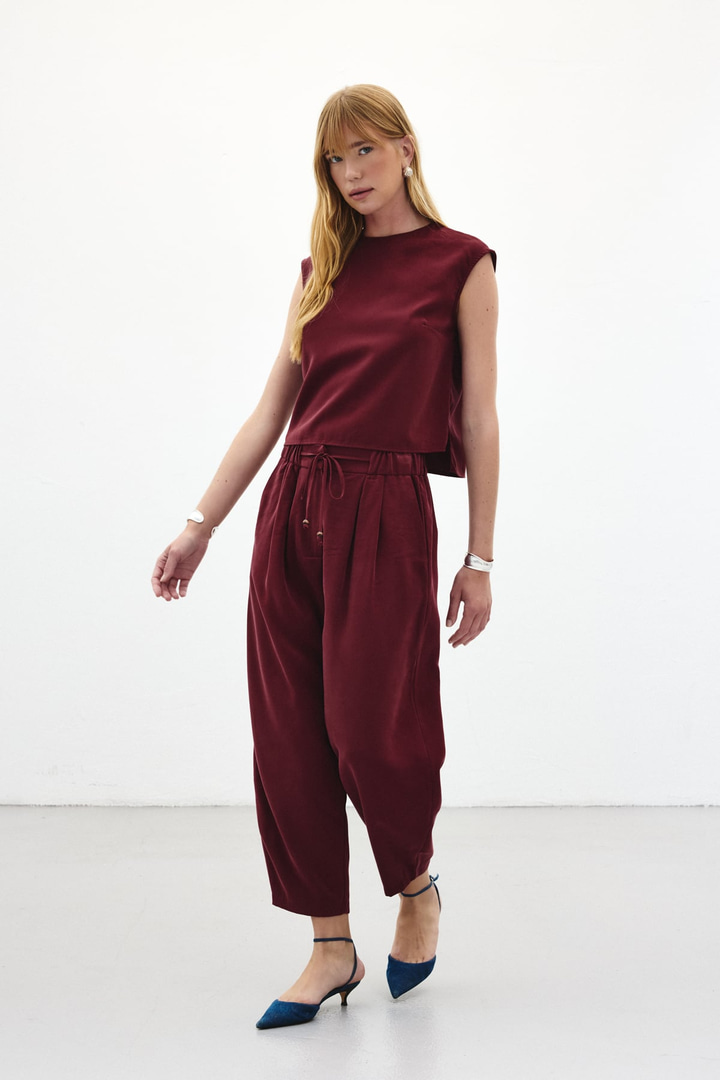 Şalvar Kesim Pantolon - Bordo