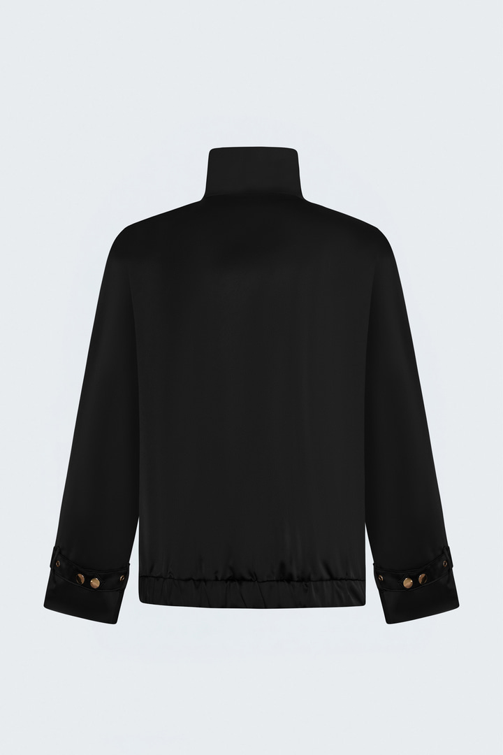 Saten Bomber Ceket - Siyah