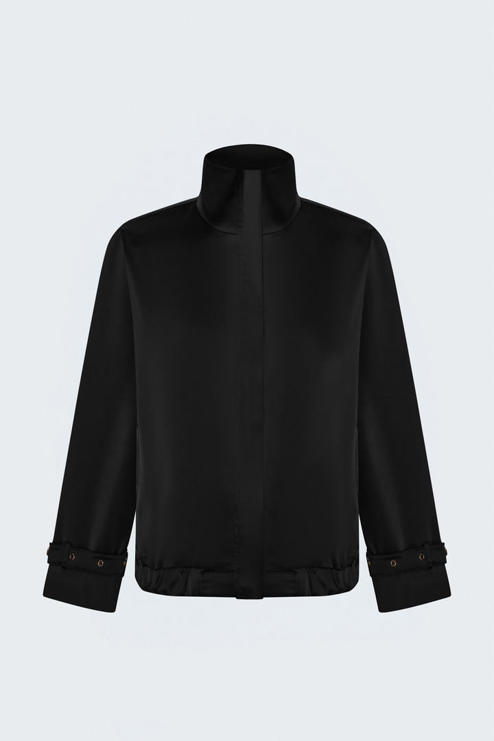 Saten Bomber Ceket - Siyah