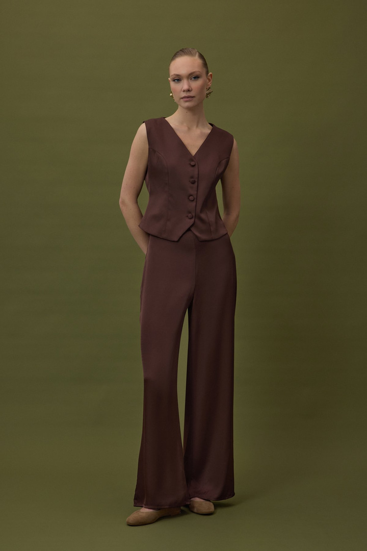 Saten Pantolon - Kahve