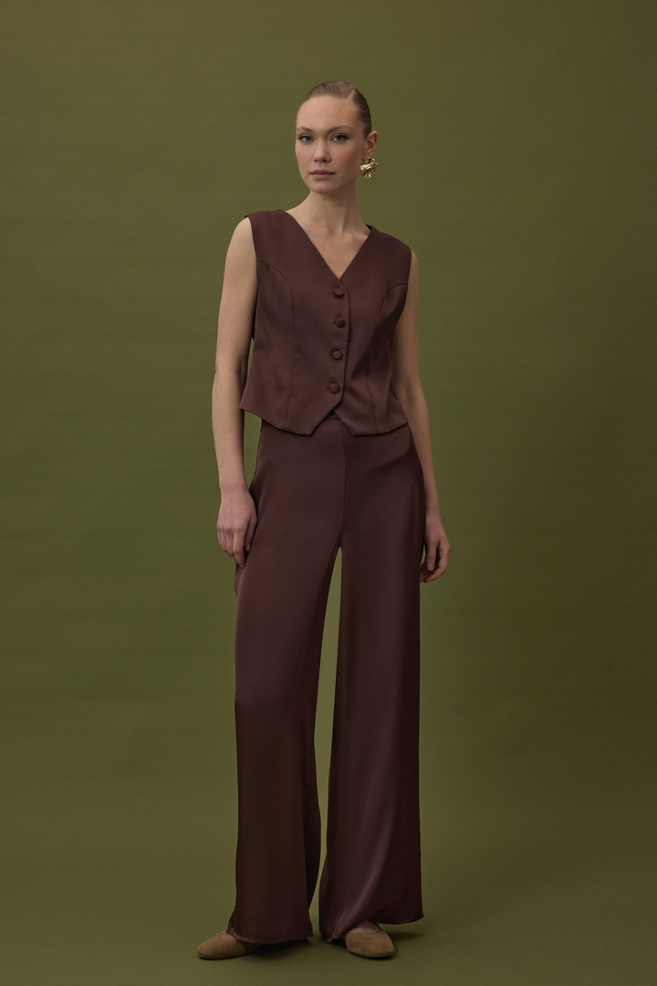 Saten Pantolon - Kahve