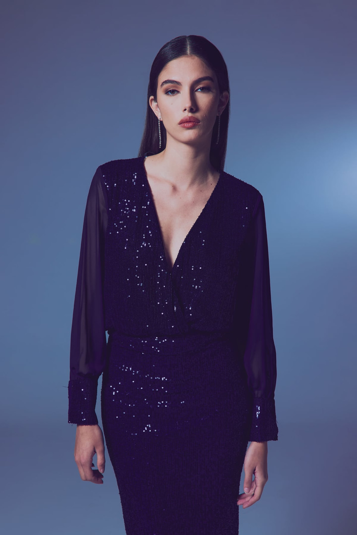 Şifon Kol Bodysuit Bluz - Lacivert