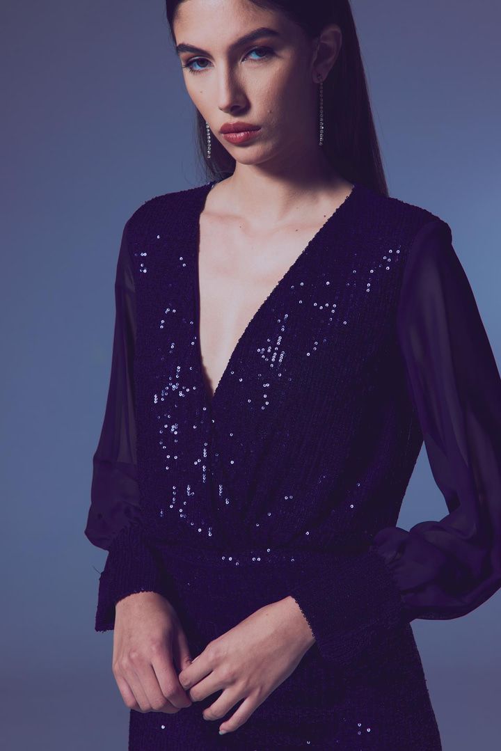 Şifon Kol Bodysuit Bluz - Lacivert