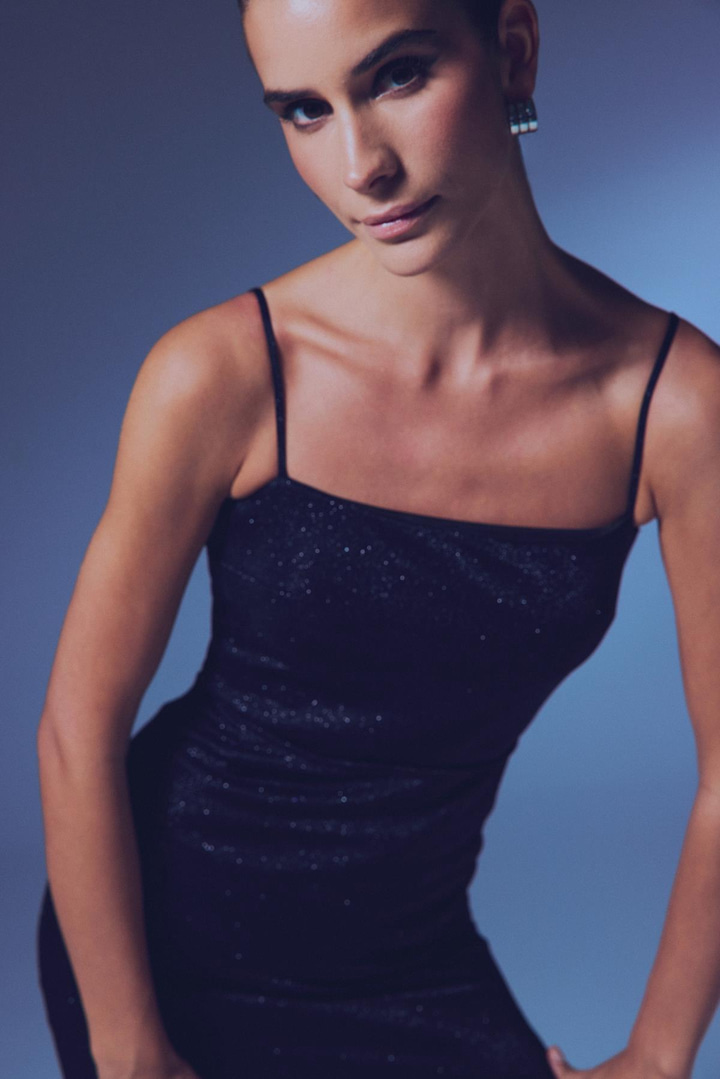 Simli İp Askılı Bodysuit - Siyah