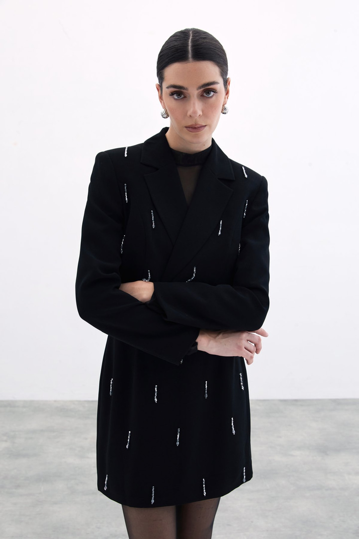 Taşlı Kısa Ceket - Siyah