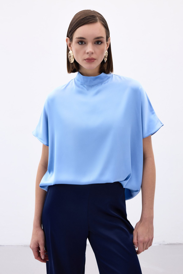 Yarasa Kol  Salaş Bluz - Bebe Mavi