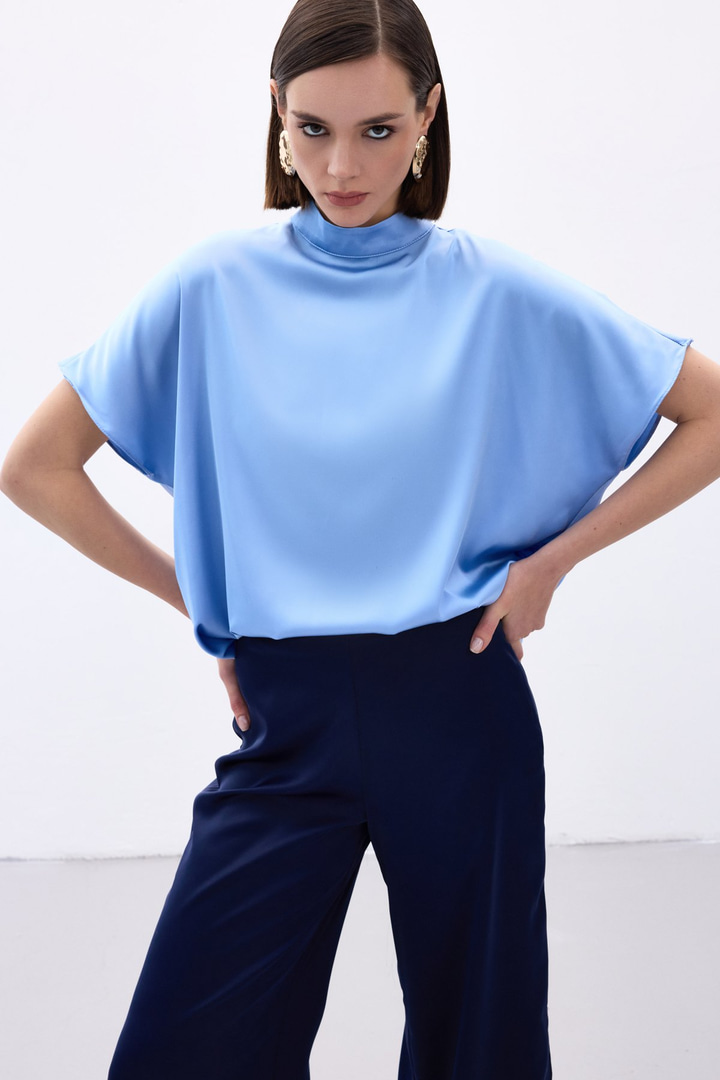 Yarasa Kol  Salaş Bluz - Bebe Mavi