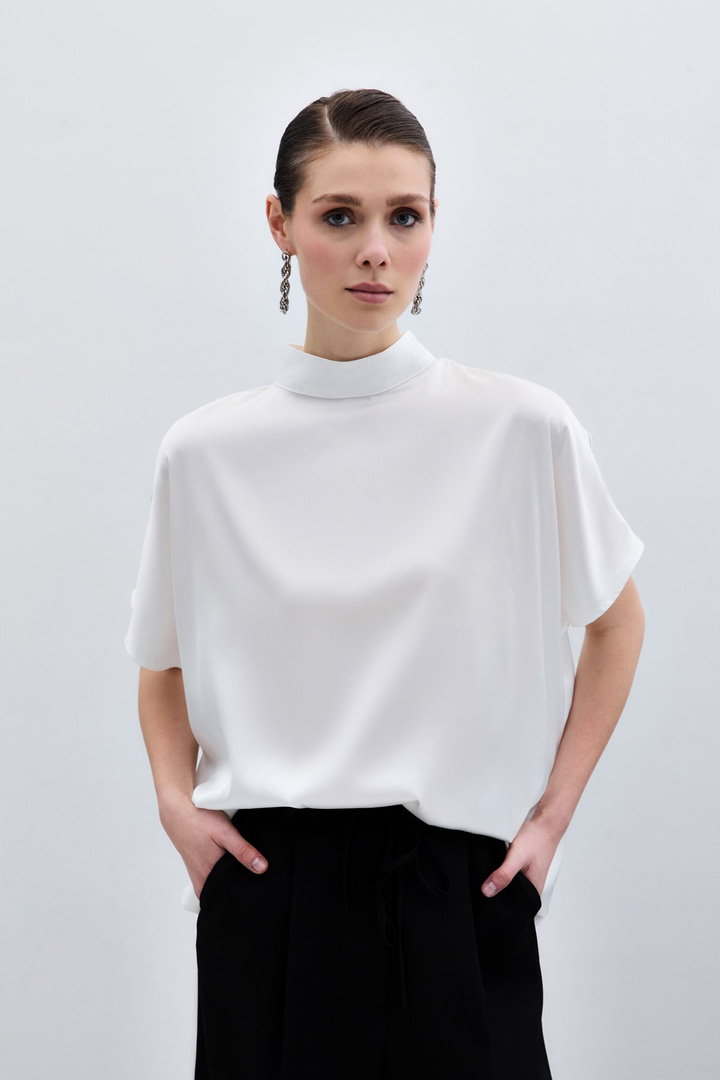 Yarasa Kol  Salaş Bluz - Ekru