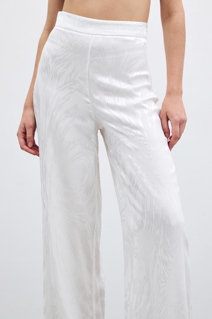 Yüksek Bel Desenli Pantolon - Ekru