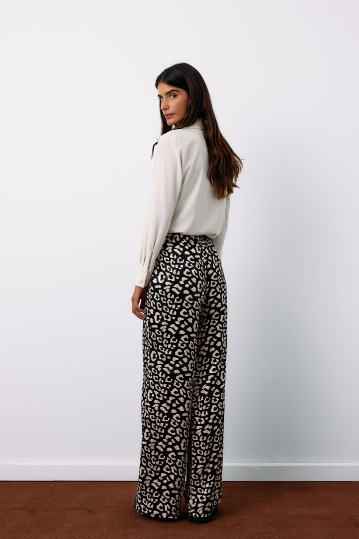 Yüksek Bel Leopar Pantolon - Siyah
