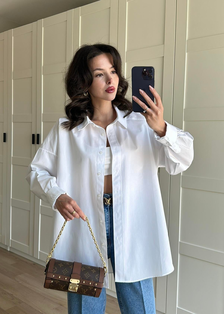Arkası Uzun Poplin Gömlek BEYAZ