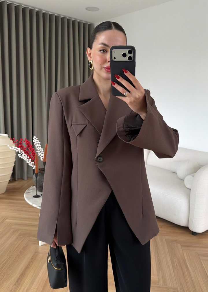Asimetrik Kesim Blazer KAHVE