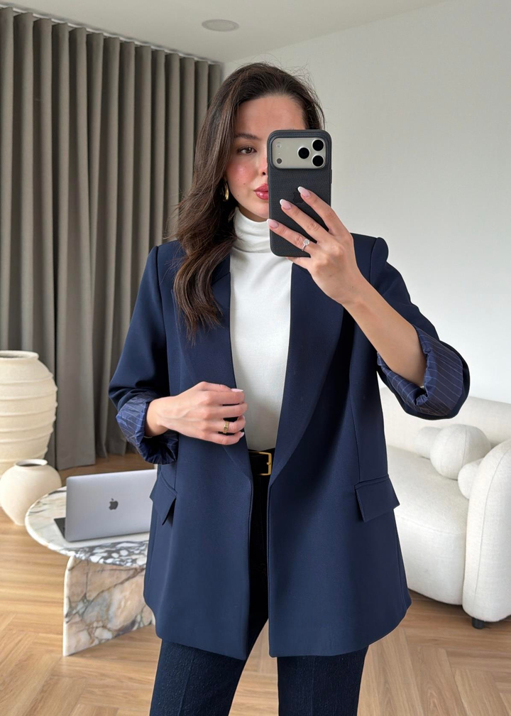 Astarı Çizgili Ceket LACİVERT