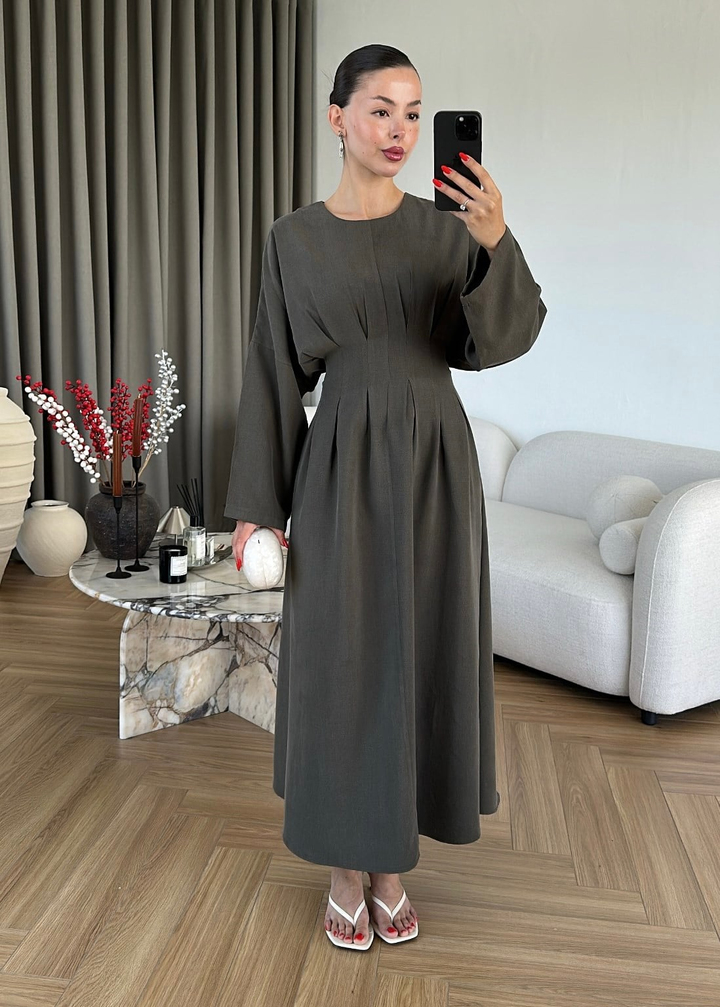 Beli Korse Detaylı Elbise HAKİ