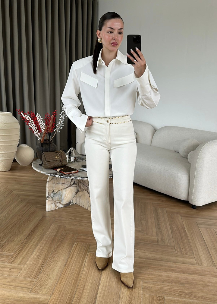 Beli Zımbalı Likralı Jean NUDE