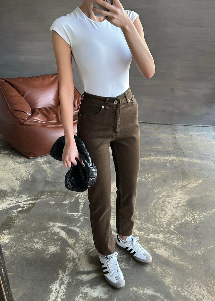 Boyfit Kesik Paça Jean ACI KAHVE