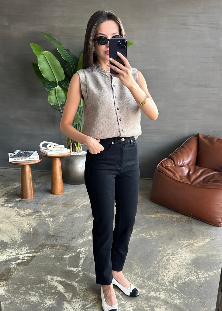 Boyfit Kesik Paça Jean SİYAH