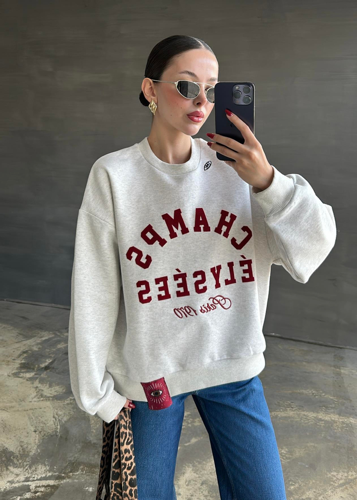 Champs Paris Nakışlı Sweat GRİ